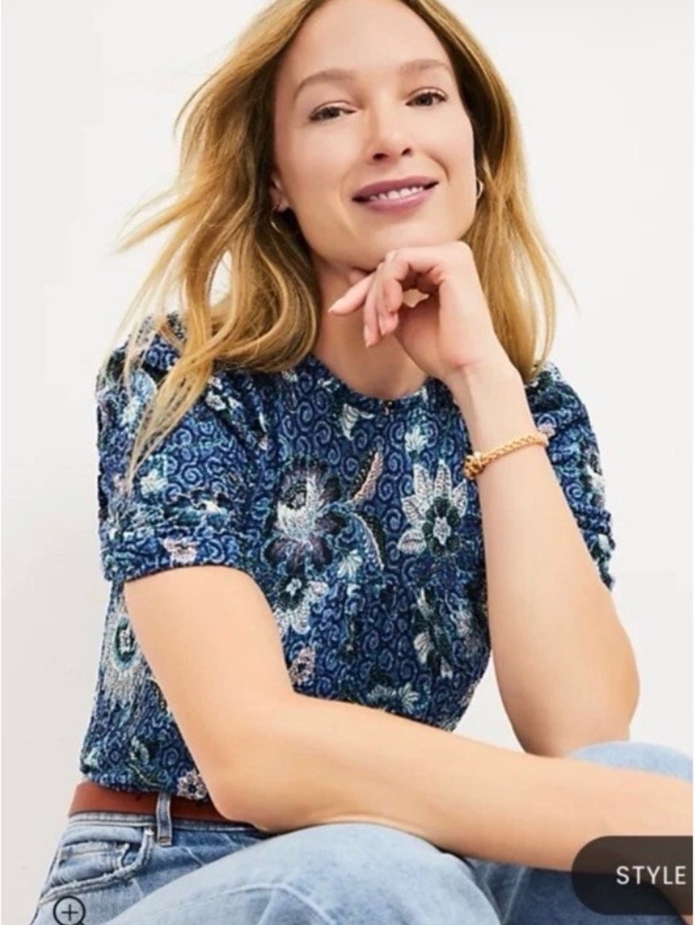 LOFT Blue Floral Short-Sleeve Tee